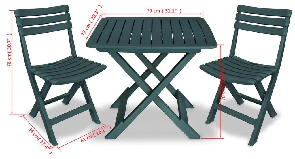 Petit ensemble table et chaises pour balcon vert - Set bistro pliable - 7