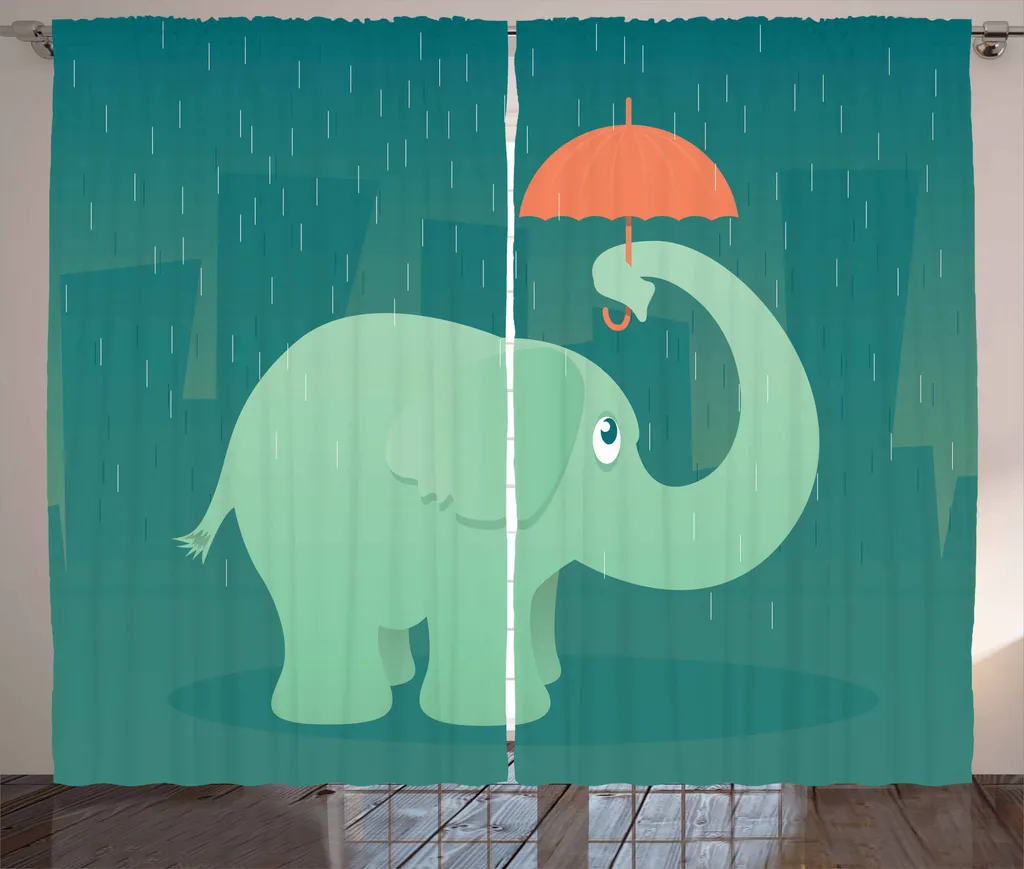 ABAKUHAUS Tenda rustica antipioggia, Elephant Holding Ombrello, Tende universali per soggiorno con passanti e ganci, 280 x 175 cm, verde menta salmone