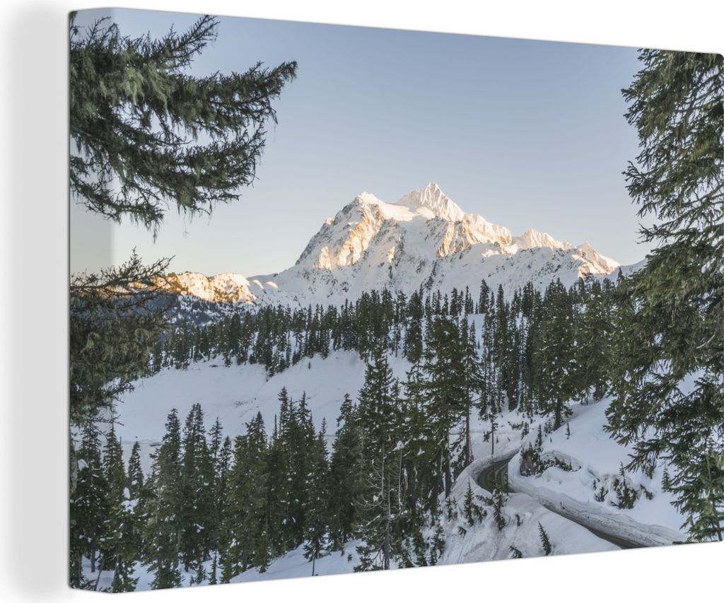 OneMillionCanvasses - Leinwandbilder - 140x90 cm, Eine Bergstraße mit Blick auf die amerikanische Landschaft zur Weihnachtszeit, Wandbilder Kuns...