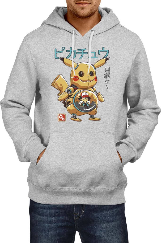 Herren Kapuzenpullover Japan Manga Anime Comics Pokemon 042, Man 2XL / Grau