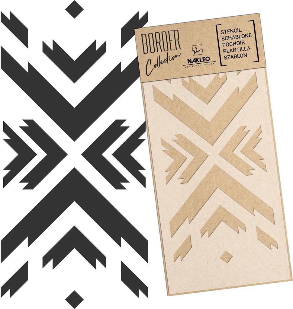 Bordüre Schablone zum Malen 21x45 cm, Azteke Geometrisch Ornament Muster, Kunstoff Wiederverwendbare Wandchablone, Handwerk DIY Dekoration