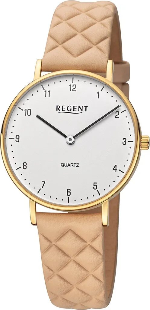 Montre Quartz Dorée Regent BA-854 avec Bracelet Cuir Beige de Qualité