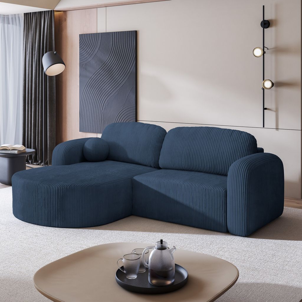 Masseno Ecksofa AMILIA P mit Schlaffunktion L-Form, Sofa mit Bettkasten, Wohnzimmersofa, Couch, Soffa, Bettsofa, Couchgarnitur- Blau, POSO 05