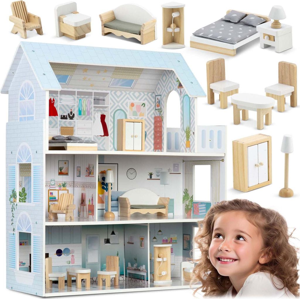 Großes 3-stöckiges Puppenhaus aus Holz Ricokids RK-878 Produktbild 