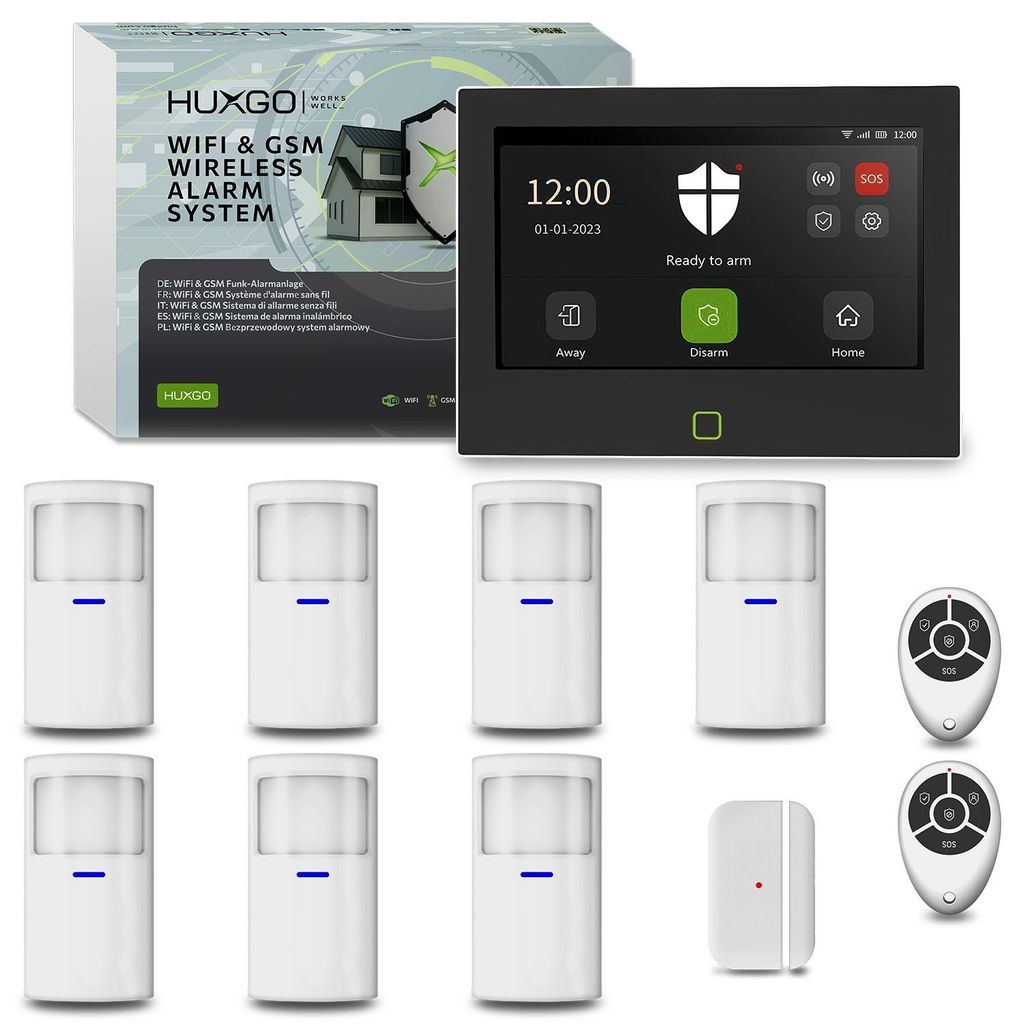 HUXGO Alarmanlage WLAN GSM 4G HXA700 7" 7 PIR + 1 Türsensor App Steuerung