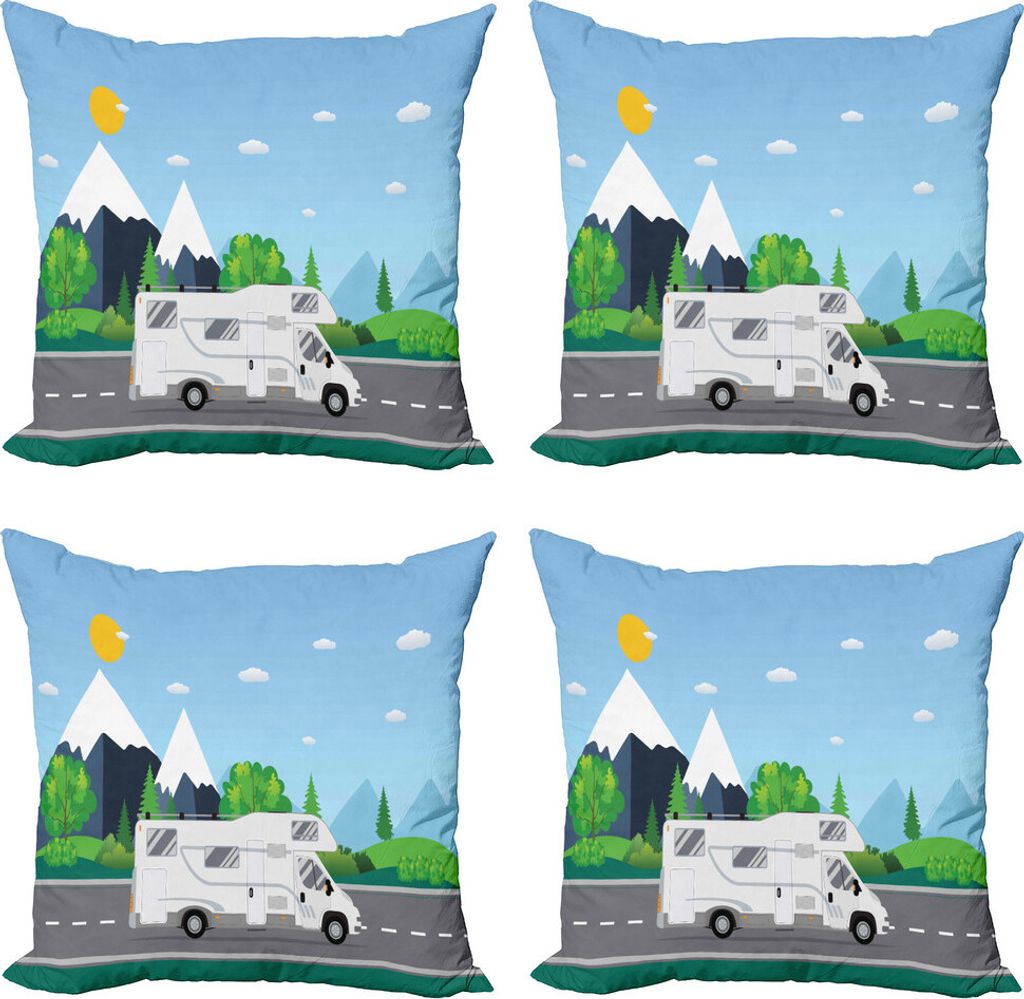 ABAKUHAUS RV Kissenbezug Set (4 Stück), LKW-Fahren auf dem Land, Moderner Doppelseitiger Digitaldruck, 50 cm x 50 cm, Mehrfarbig