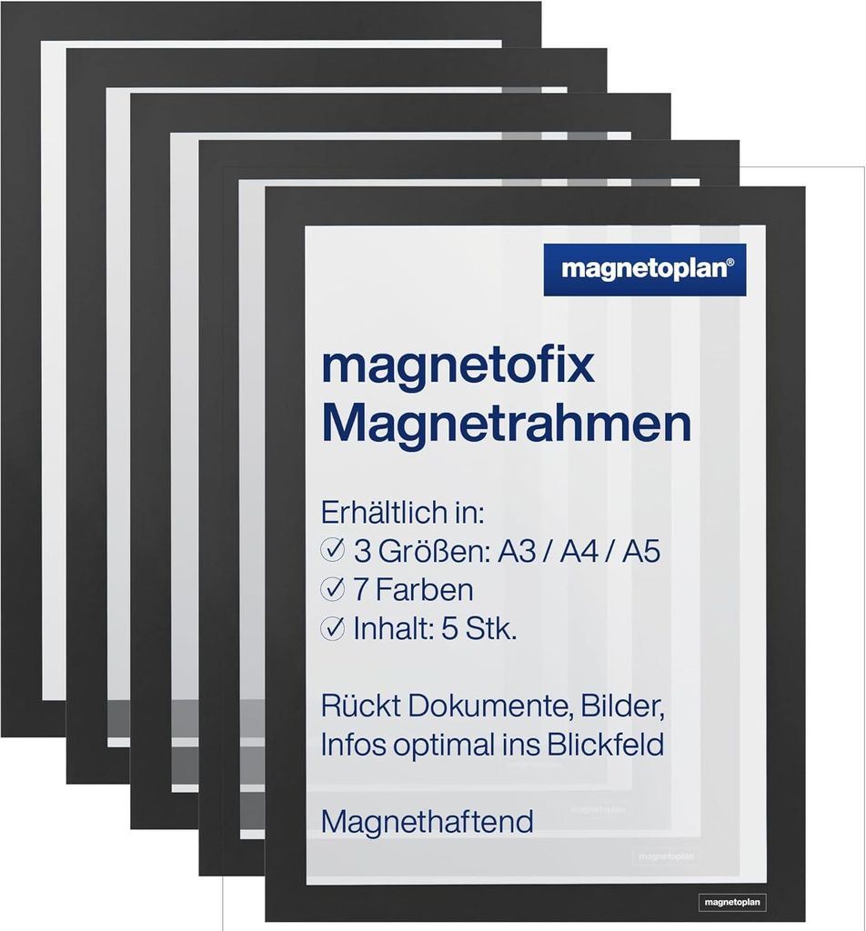 magnetoplan Magnetrahmen magnetofix A4 schwarz 5 Stück Produktbild 