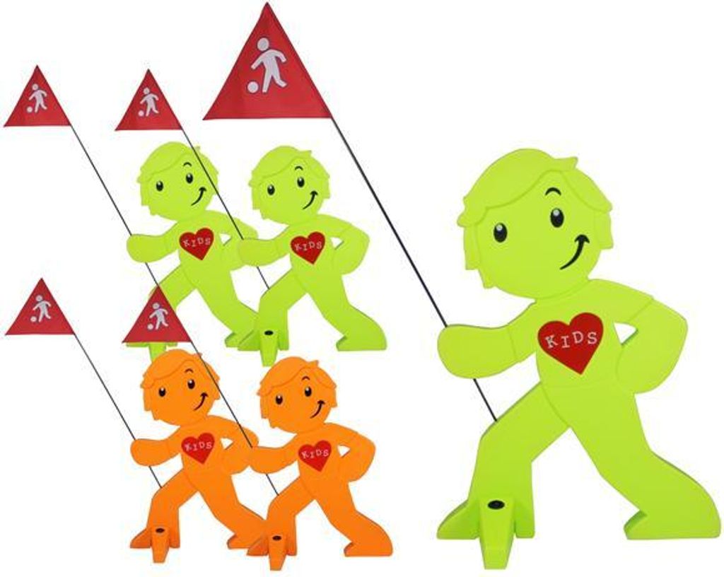 StreetBuddy - Warnfigur, Warnaufsteller, Warnschild Kindersicherheit Mehrfachset (5 Stk. (3 x grün, 2 x orange), 5er Pack)