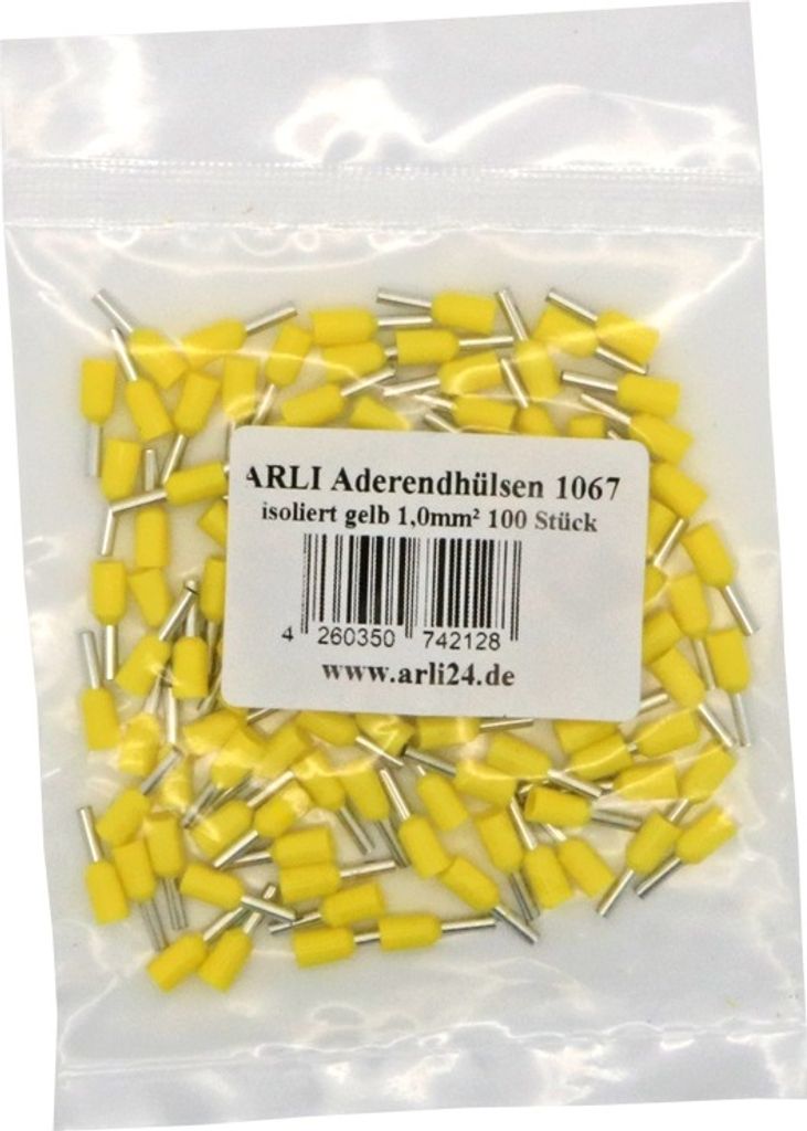 100x ARLI Aderendhülsen isoliert gelb 1,0 mm²