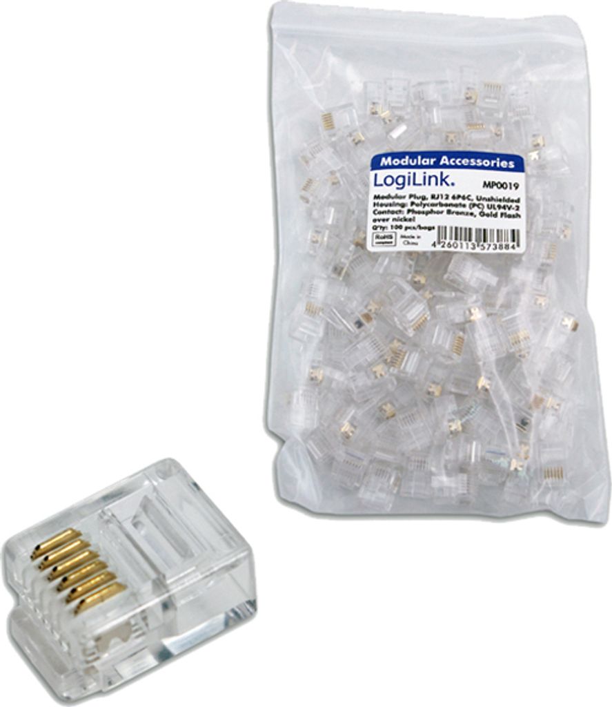 LogiLink RJ12 Stecker für Flachbandkabel ungeschirmt 100 Stück