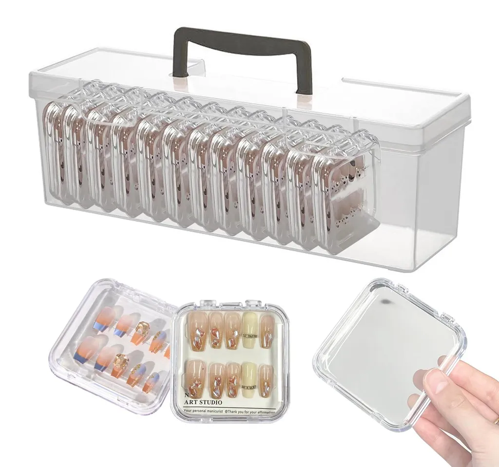 Sac de transport pour faux ongles avec 16 boîtes de rangement transparentes