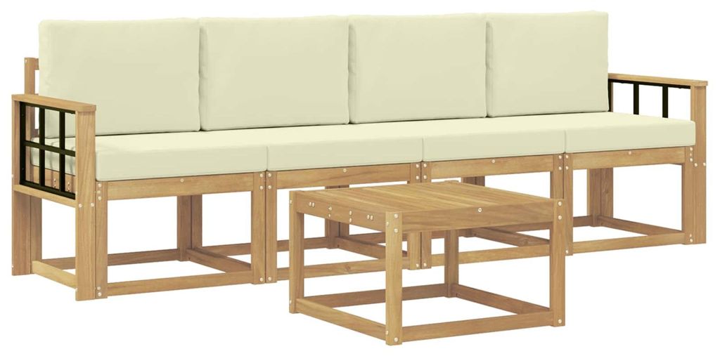 vidaXL Outdoor-Sofagarnitur mit Kissen 5 pcs Weiß und Creme