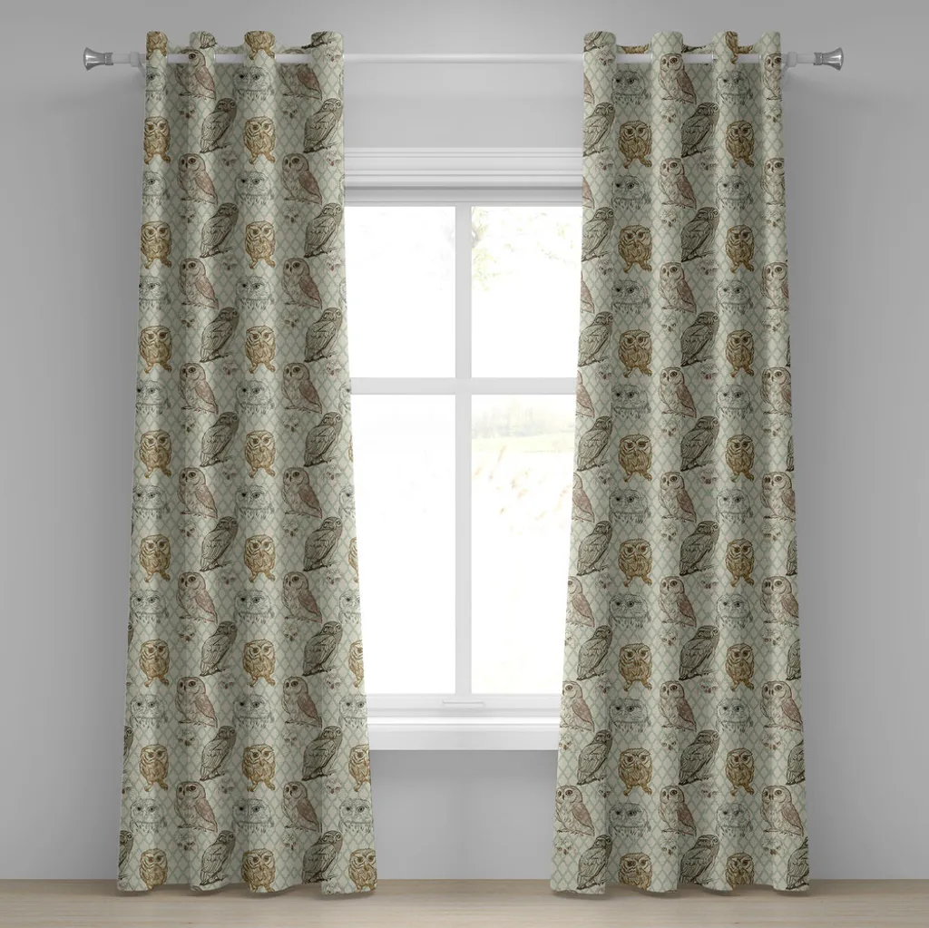 Tenda ABAKUHAUS 2 Pannelli 280x175 cm - Motivo Gufi Verde e Marrone