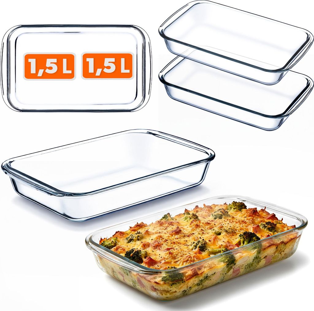 KADAX 1.5L rechteckige hitzebeständige Glasform, 2 Stück, klein, zum Backen