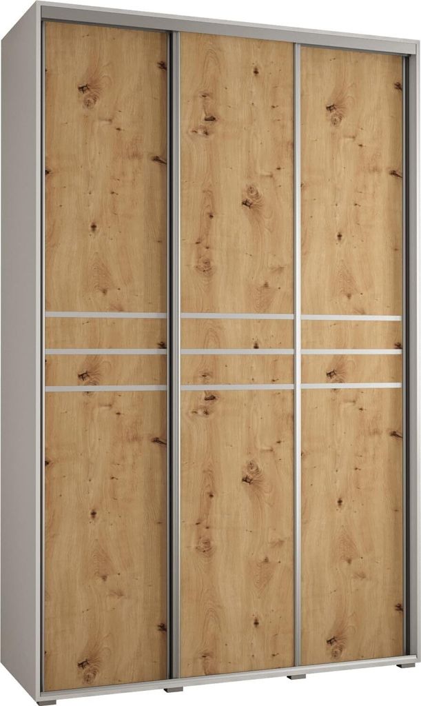 MEBLE KRYSPOL Cannes 10 Schrank mit 3 Schiebetüren - 205,2x160x45 cm - Weiß Artisan Silber