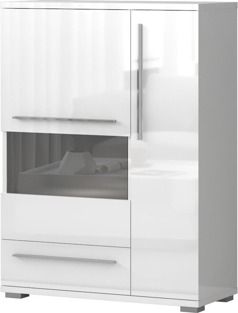 Vitrine Garim 14, Farbe: Weiß Hochglanz - 123 x 90 x 40 cm Produktbild 