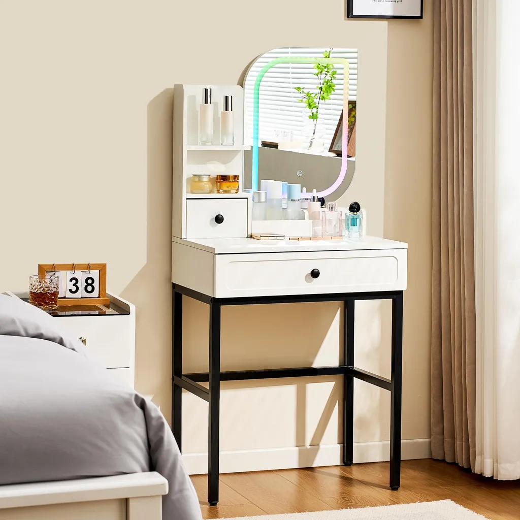 Coiffeuse avec miroir LED intégré et tiroir de rangement, design compact - 7