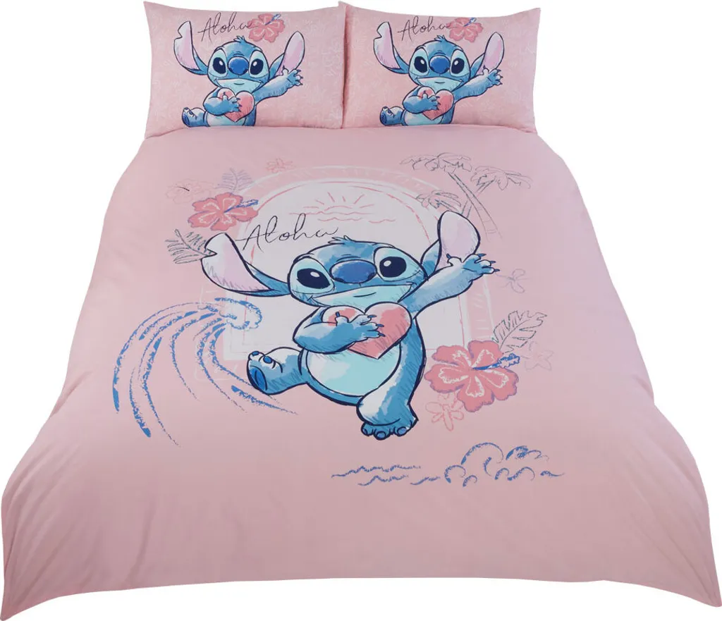 Parure de lit réversible Lilo & Stitch Aloha TA12563 en coton doux Rose
