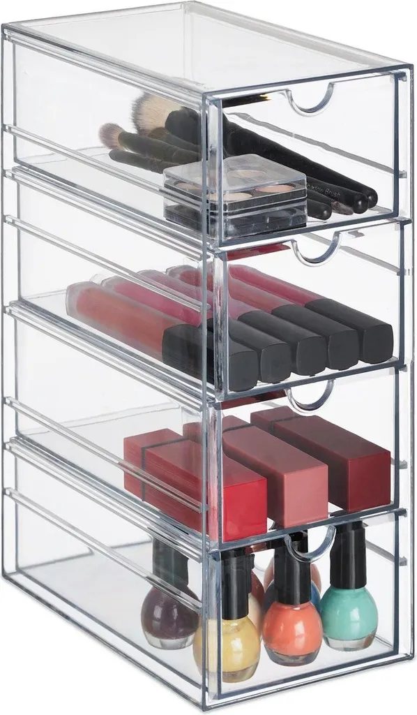 Rangement maquillage transparent empilable avec 4 tiroirs modulables - 6