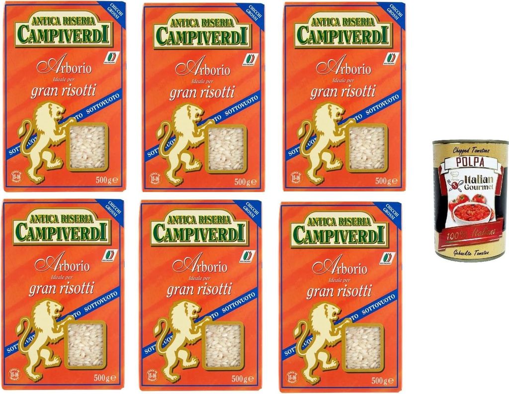 Antica Riseria Campiverdi- Riso Arborio Ideal für tolle Risottos 6x500gr + Italian Gourmet polpa 400g