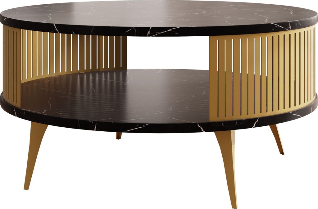 MIRJAN24 Couchtisch Roenni Gold, Wohnzimmer Kaffeetisch, Beine und Seiten aus Stahl (Farbe: Gold / Black Pietra Grigia)