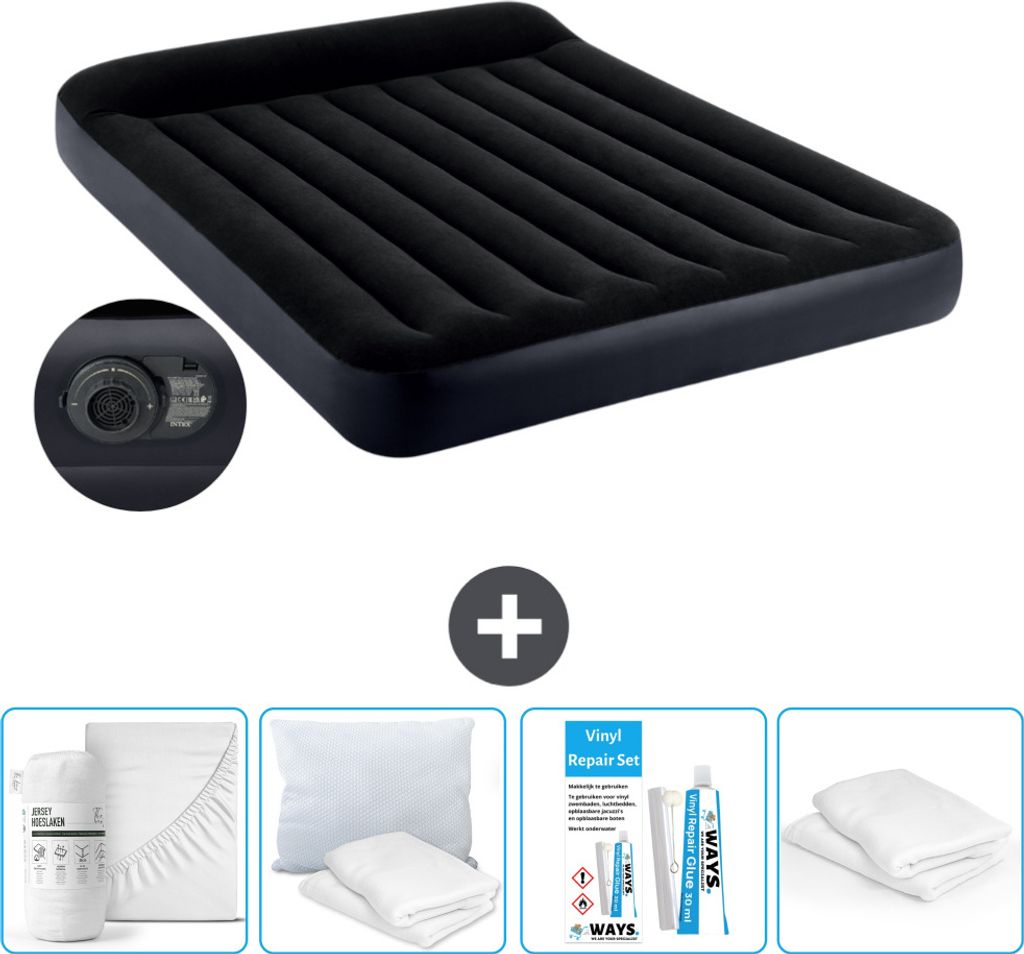 Intex Luftbett - 2 Personen - 152 x 203 x 25 cm - Blau - Inklusive Pumpe - Spannbettuch - Küssen - Reperaturset en Kissenschutz