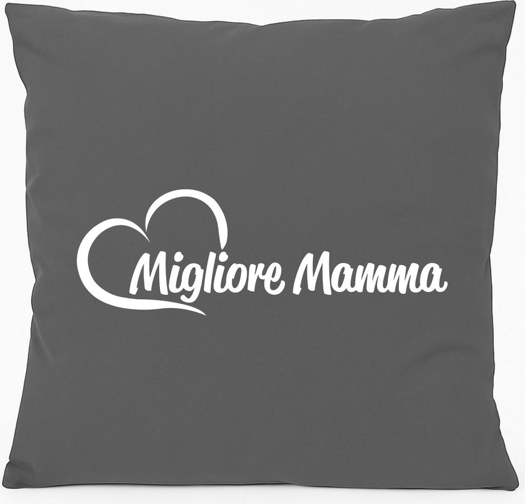 Huuraa Kissen Migliore Mamma Cuore 40x40cm mit Füllung Steel Grey Baumwolle Dekokissen Geschenkidee