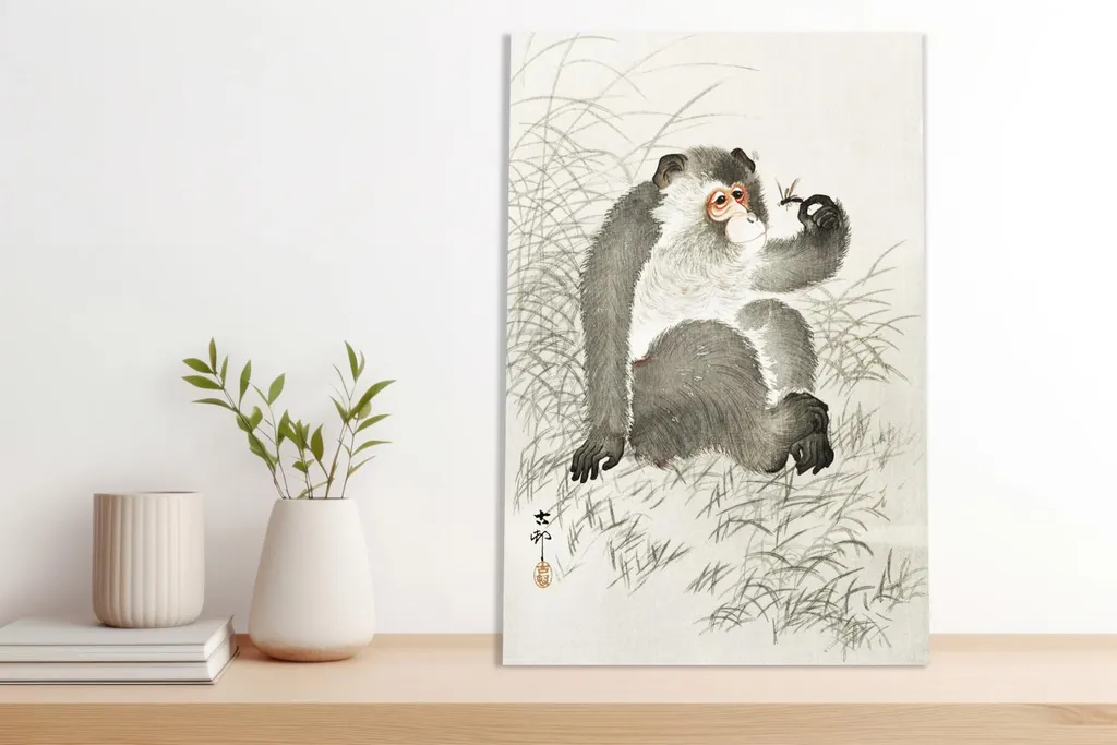 Tableau 70x100 cm Monkey with Insect par Ohara Koson Style Japonais