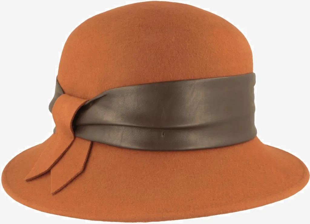 Chapeau cloche pliable en pure laine avec garniture en cuir noir