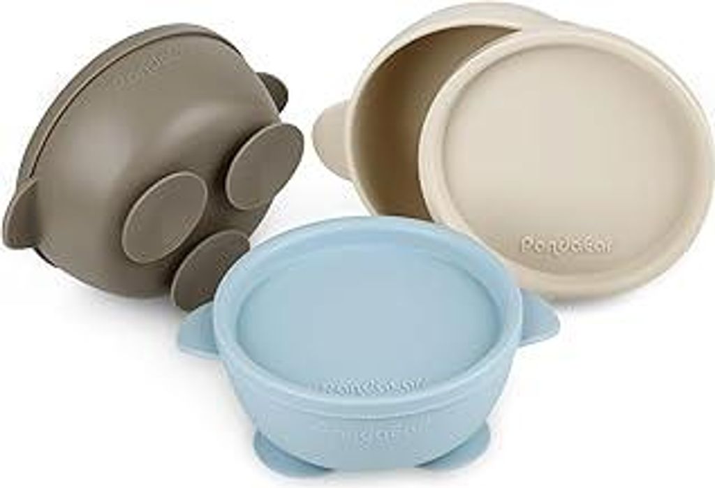 PandaEar 3 Stück Breischale Baby schüssel mit Saugnapf und Deckel für Kinder Kleinkinder Säuglinge - Auslaufsicher Silikon Kinderschüssel Baby...