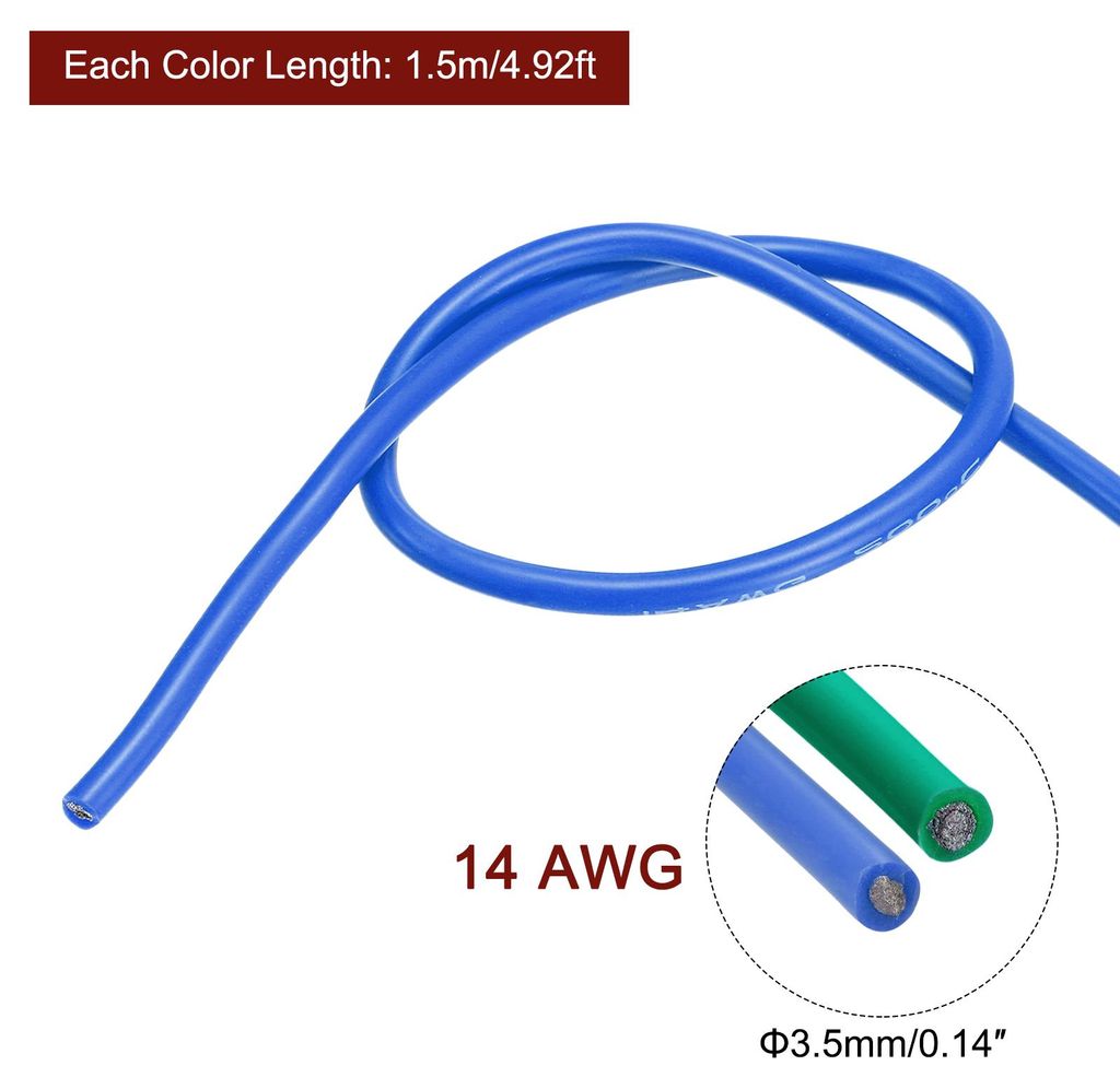 14AWG Elektrischer Draht Kabel 1,5 Meter Litzendraht Silikon Verzinnte Kupferdrahtspule je 2,08 mm2 Solid Elektronik Wire fš¹r DIY RC-Modell Lamp...