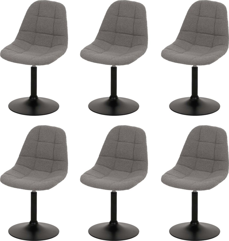 6er-Set Esszimmerstuhl | HxBxT 83x47x43cm | Sitzhöhe 47cm | Stahl Stoff/Textil Bouclé | Grau | Küchenstuhl Stuhl Drehstuhl