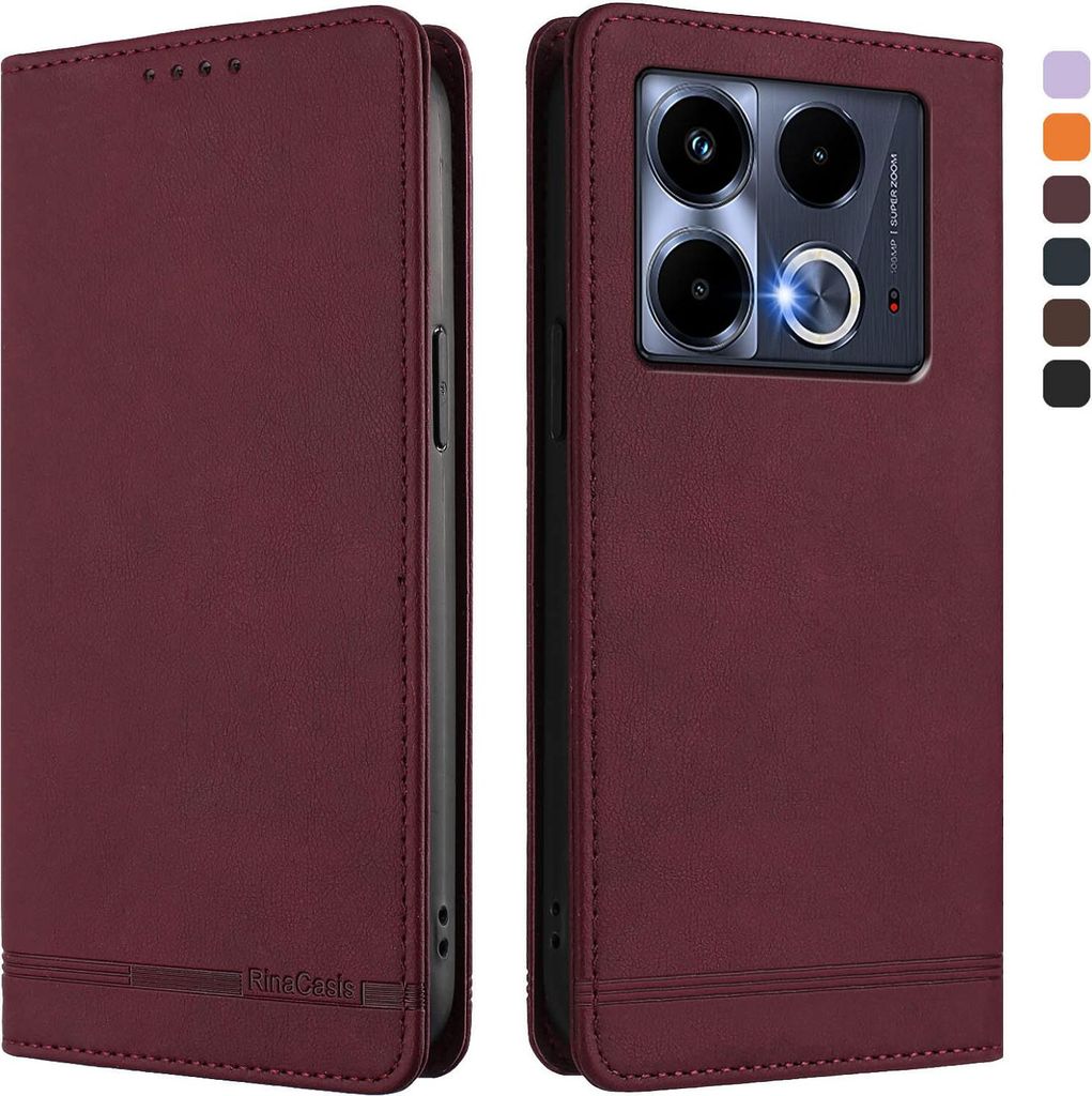 Hülle für Infinix Note 40 4G, Retro Kunstleder Ständer Klapphülle mit Kartenfächer und Magnetische Rot