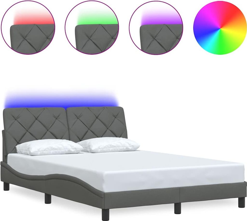 vidaXL Bettgestell mit LED ohne Matratze Dunkelgrau 140x200 cm Stoff