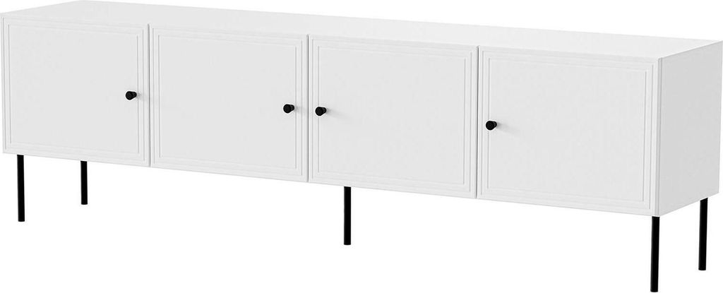 Dmora Tv-Möbel Piode 201x40x60 cm Weiß, ein Regal 4 Fächer
