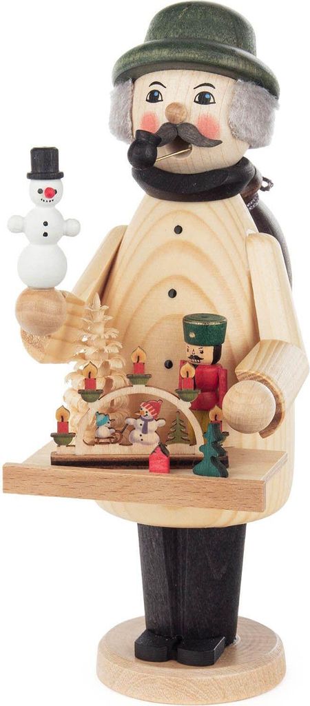 Räuchermann Weihnachtsmarktverkäufer mit Bauchladen Höhe 18cm NEU