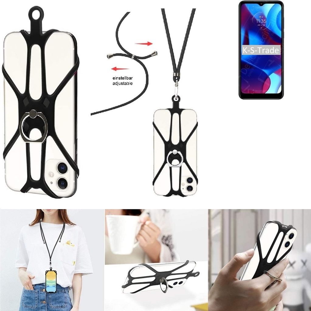 K-S-Trade 3in1 Handykette Handyband Handykordel Halsband Smartphone-Ring Handy-Ring kompatibel mit Motorola Moto G Pure Fingerhalterung Handyring