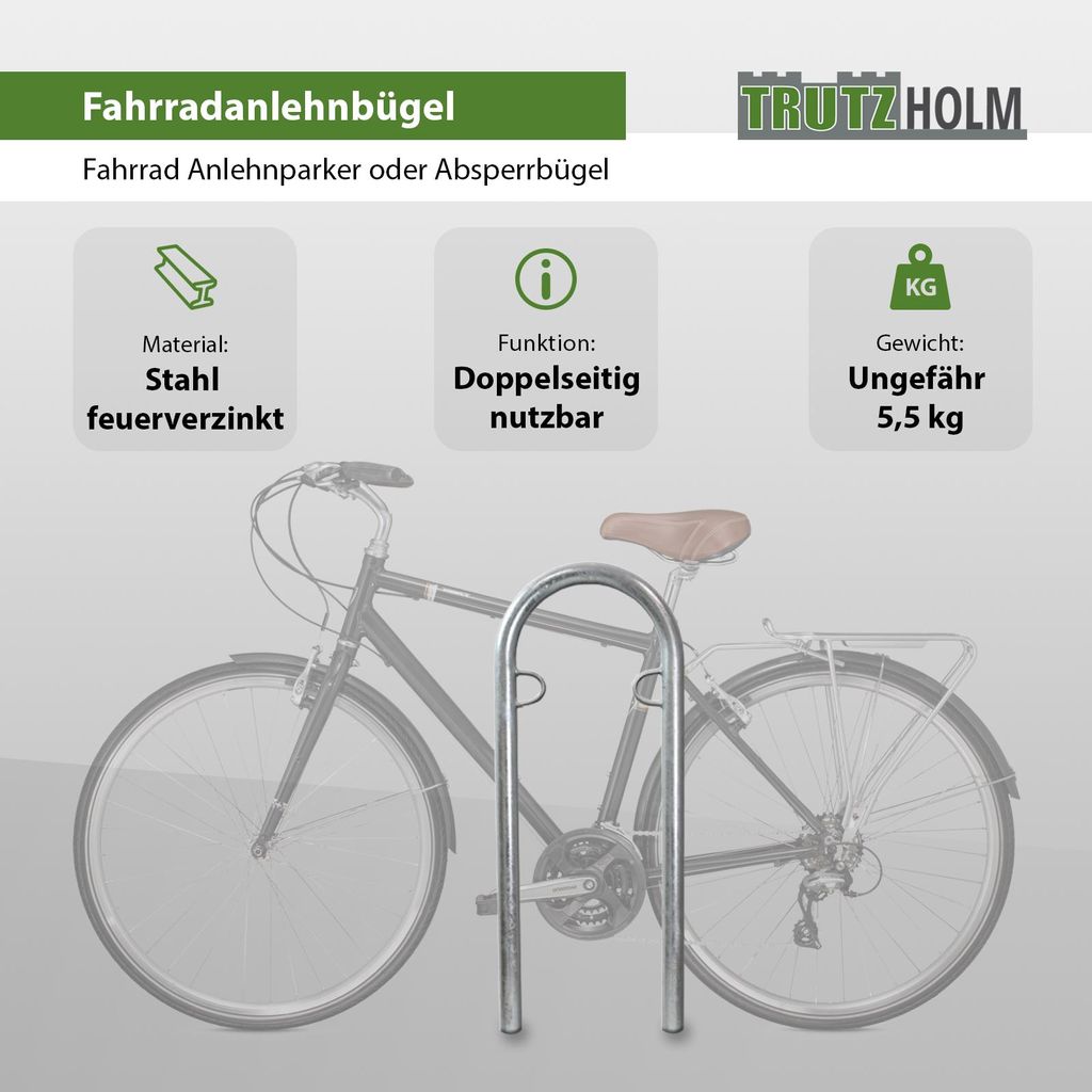 Fahrradanlehnbügel  111,5 x 40 cm Stahl feuerverzinkt Ø 49 Produktbild 