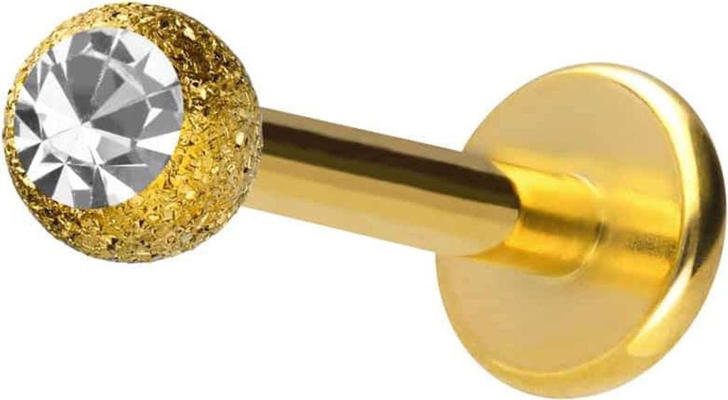Ohrpiercing, Nasenpiercing Chirurgenstahl Labret DIAMANTOPTIK + KRISTALL Gold Stablänge: 9mm | Stabstärke: 1,2mm