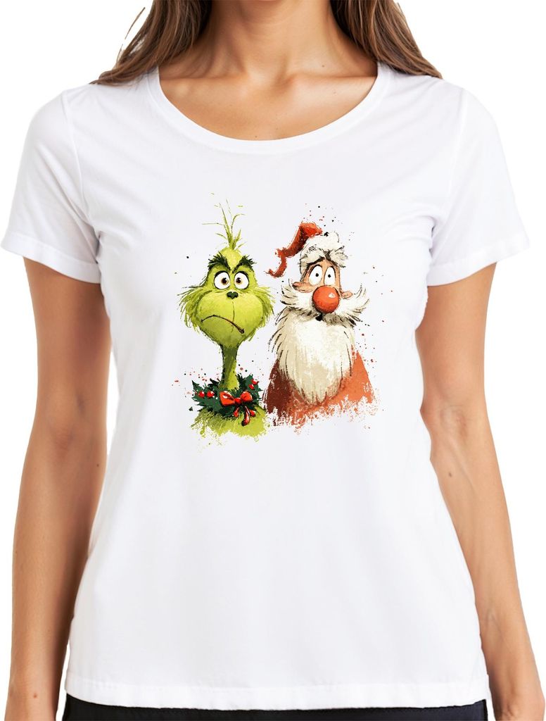 Grinch Weihnachtsmann lustig Weihnachten Geschenk Cartoon Retro Damen T-Shirt, Weiß, M