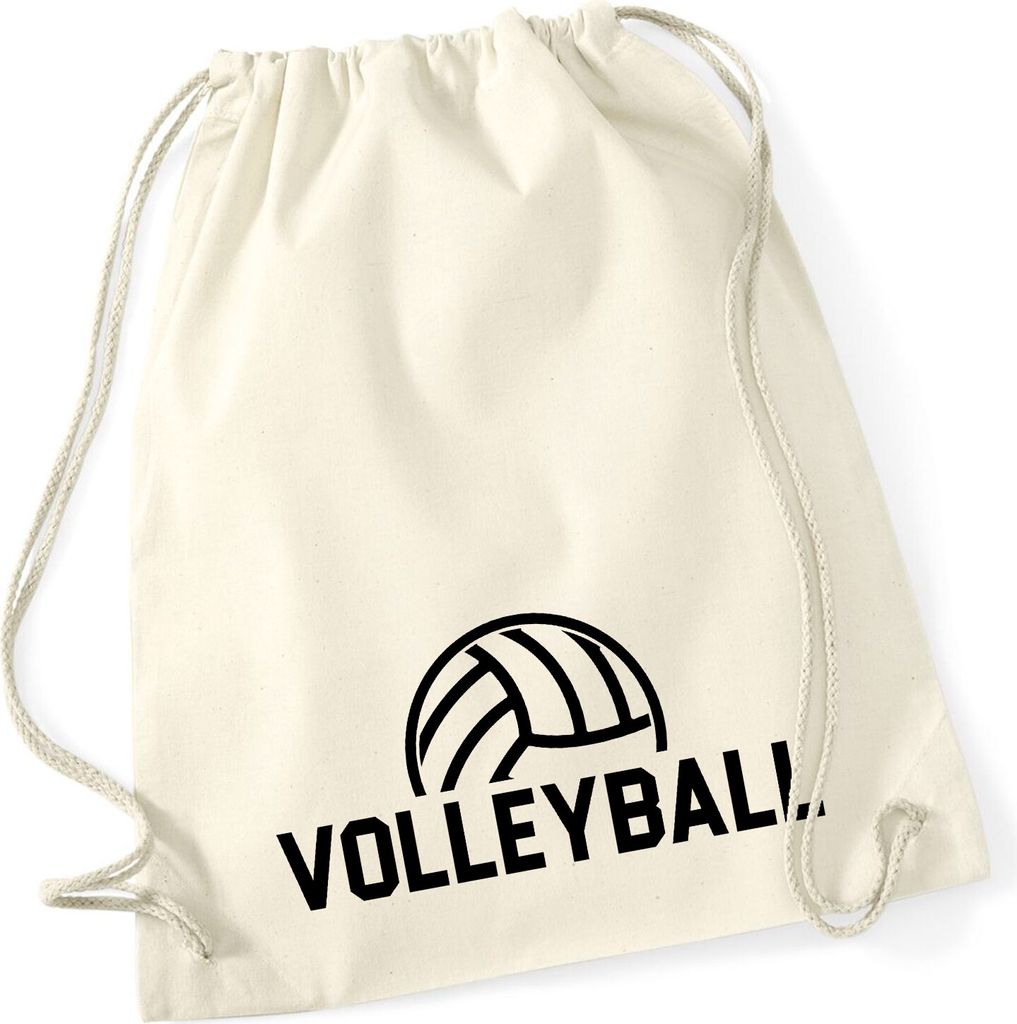 Huuraa Turnbeutel Volleyball Schriftzug 12 Liter Natural Baumwolle Rucksack Geschenkidee