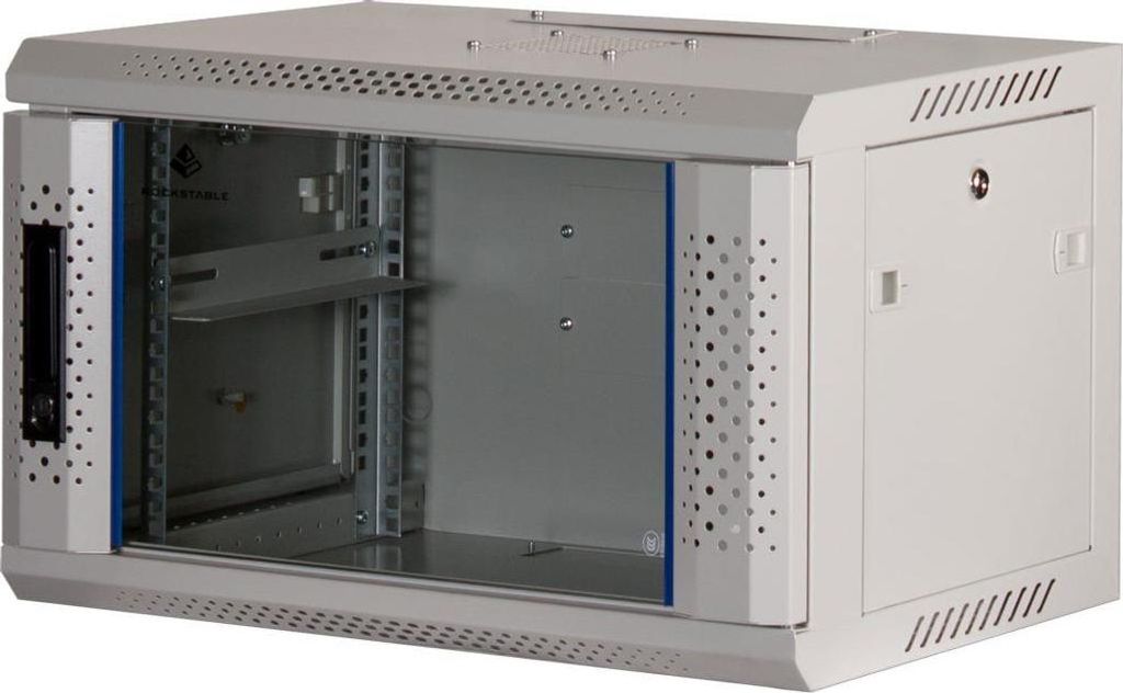 Rockstable 6HE Netzwerkschrank, Serverschrank - 19 Zoll Wandmontage - (BxTxH) 600x440x370mm mit Glastür - Weiß - Abschließbar - Vormontiert - Tr...