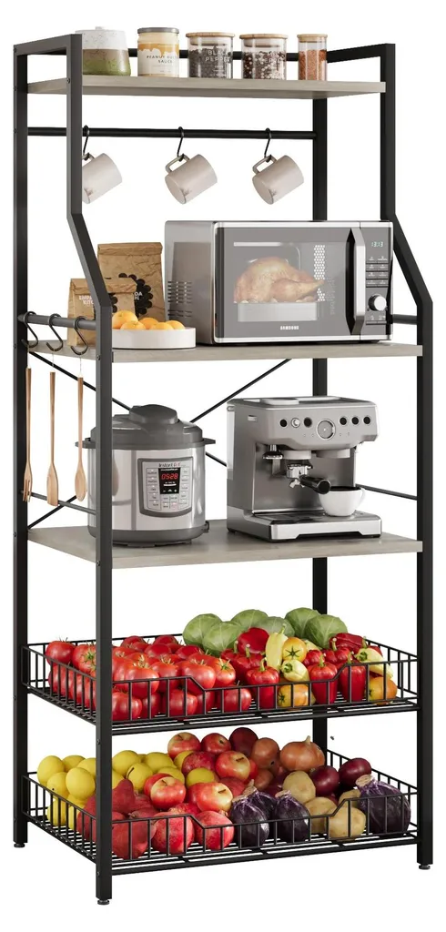 Organisateur de cuisine 5 étages gris pour ranger votre micro-ondes