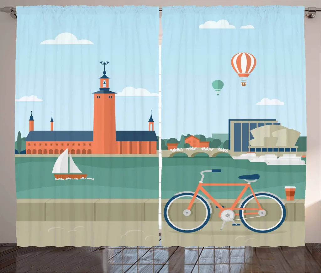 ABAKUHAUS Tenda rustica, Stoccolma Svezia Bicicletta, camera da letto Tenda con passanti e ganci, 280 x 245 cm, multicolore