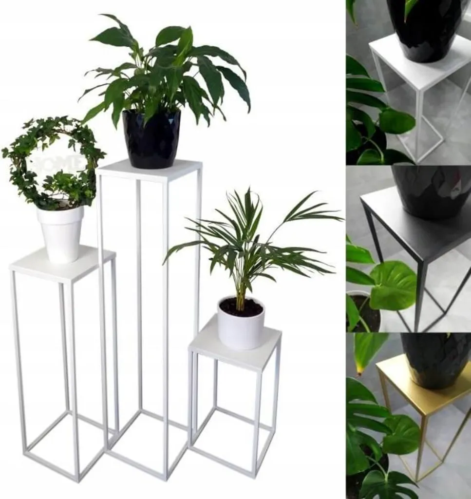 Support de plante haut blanc style Loft moderne en métal stable - 5
