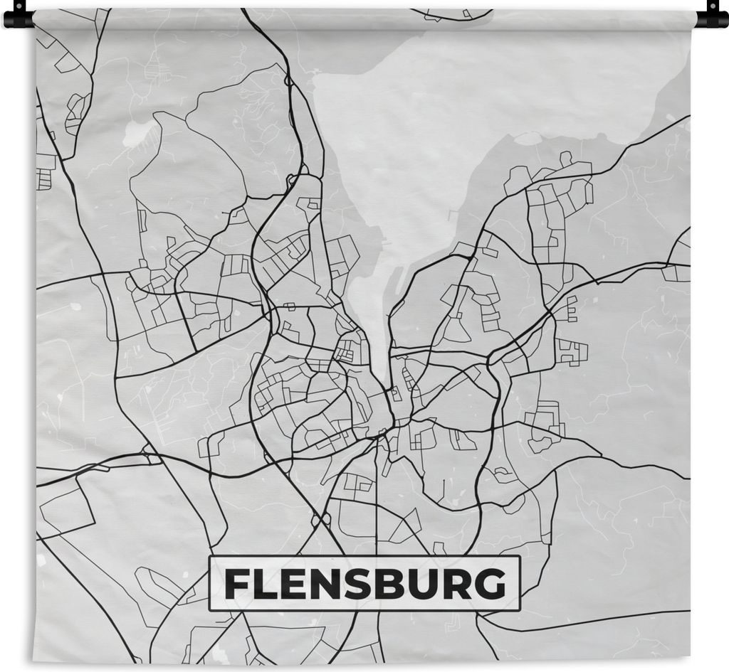MuchoWow Wandteppich Wandbehang Karte - Deutschland - Flensburg - Karte - Stadtplan 120x120 cm Tapisserie Dekoration Wandtuch - Modern - Baumwoll...