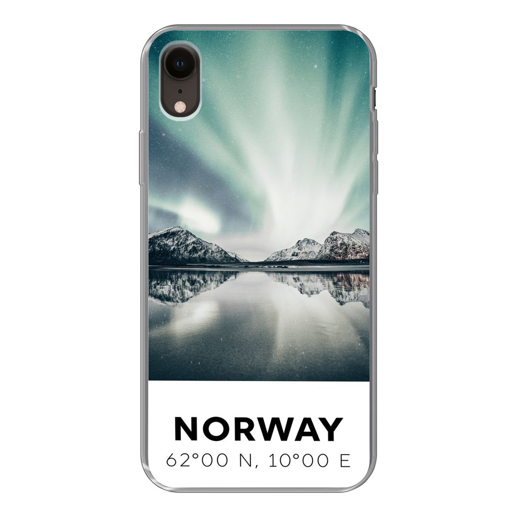MuchoWow Handyhülle Schutzhülle Hülle für iPhone XR Norwegen - Nordlichter - See Silikon Softcase Handy Hülle - Schutzdeckel