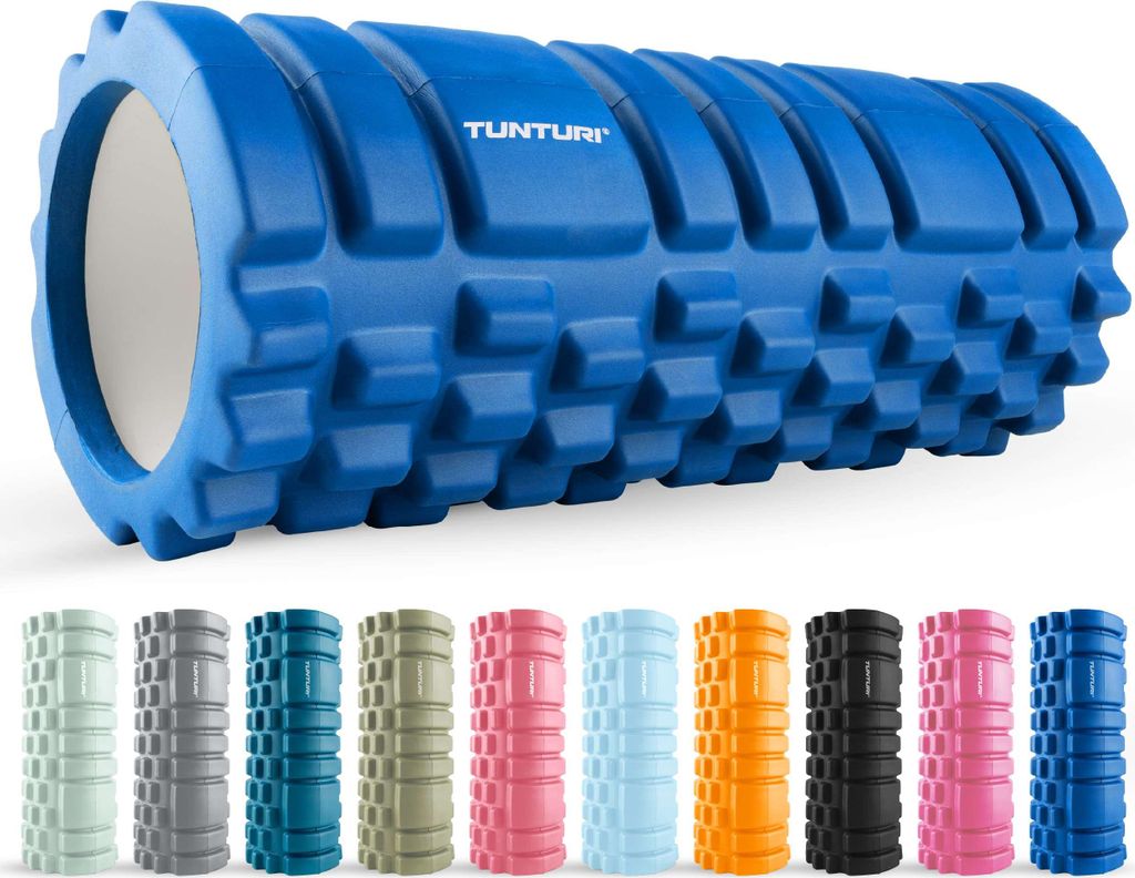 Tunturi Yoga Grid Foam Roller - fazienrolle rücken wirbelsäule - 33 cm lang in Blau- fitness rolle - Rücken rolle - Inkl. e Fitness-App