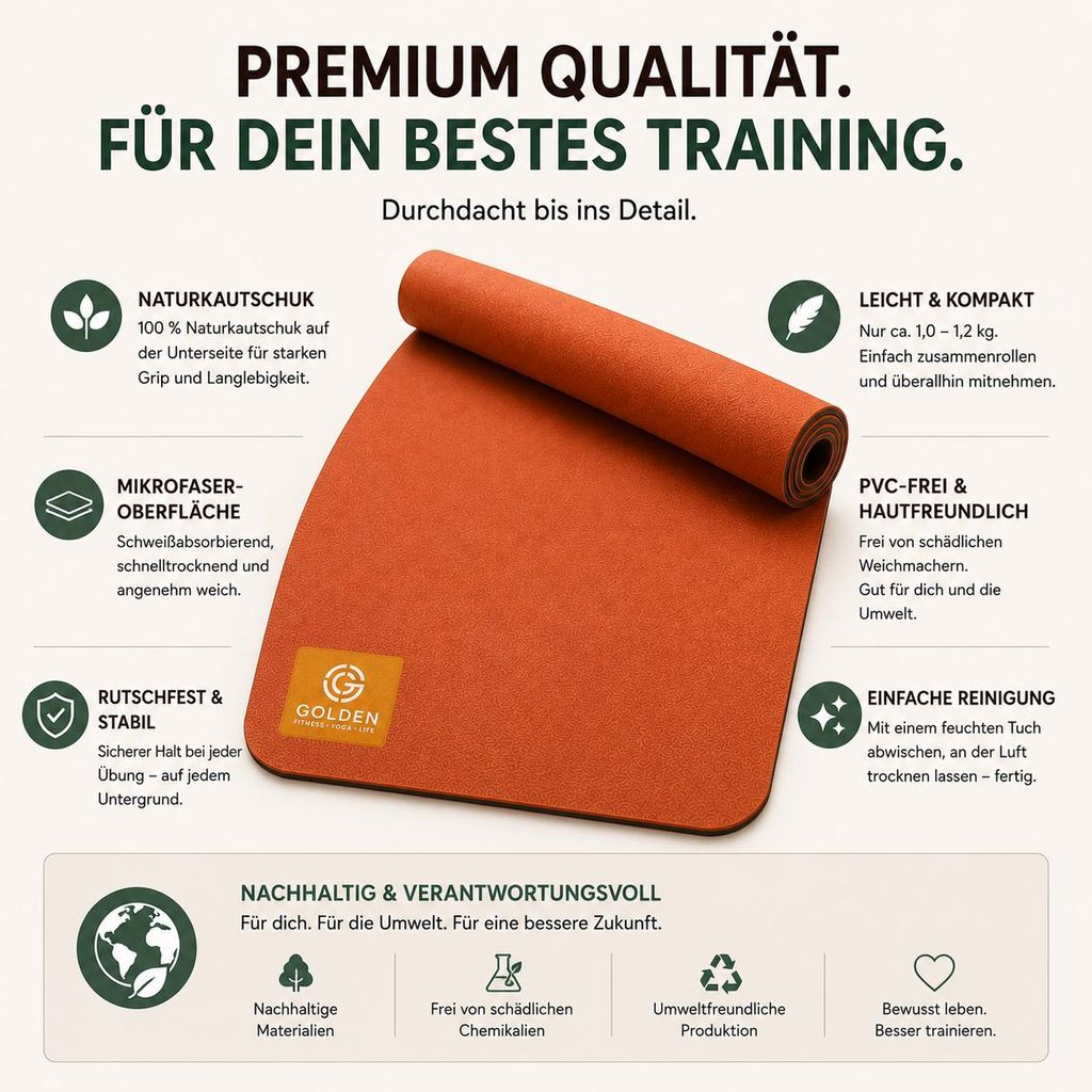 GOLDEN® Reise Yogamatte Rutschfest 1/16 Zoll - 1,5 MM dünne Produktbild  KI-generiertes Bild