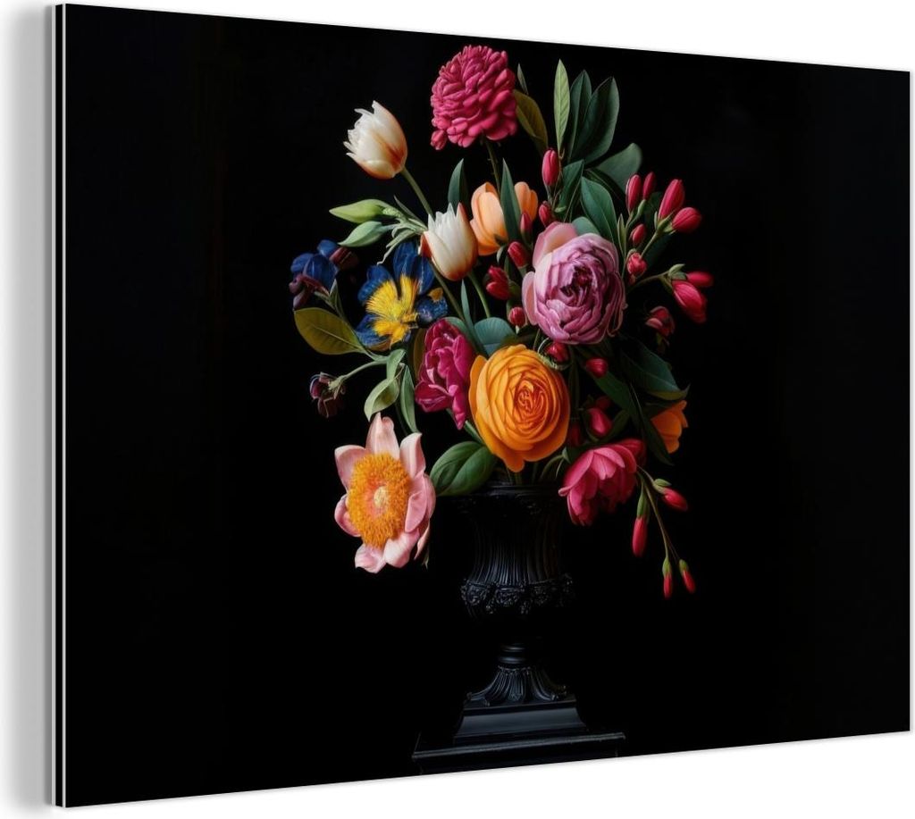 MuchoWow Wanddekoration Metall Metallbild Wandkunst 150x100 cm Blumenstrauß - Romantisch - Farbenfroh MuchoWow Aluminium Gemälde - Alu Dibond Bild